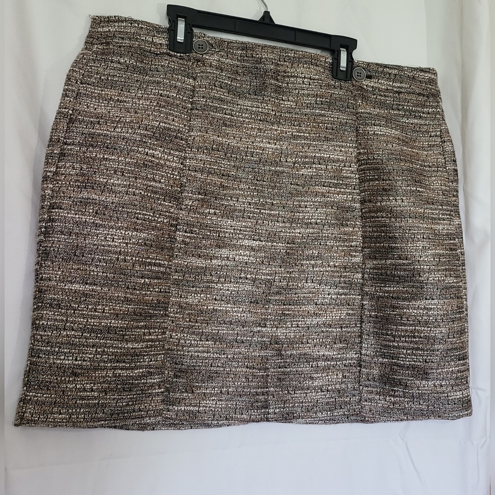 Ann Taylor Loft Women's Brown‎ Textured Tweed Career Lined Knee Length Skirt 14